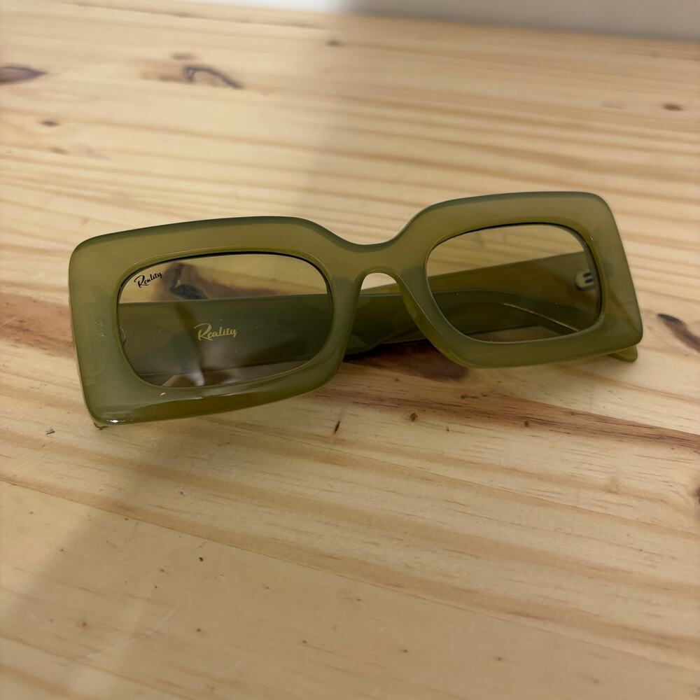 Reality Twiggy Womens Rectangular Sunglasses Sage Olive Green Full Rim Plastic
